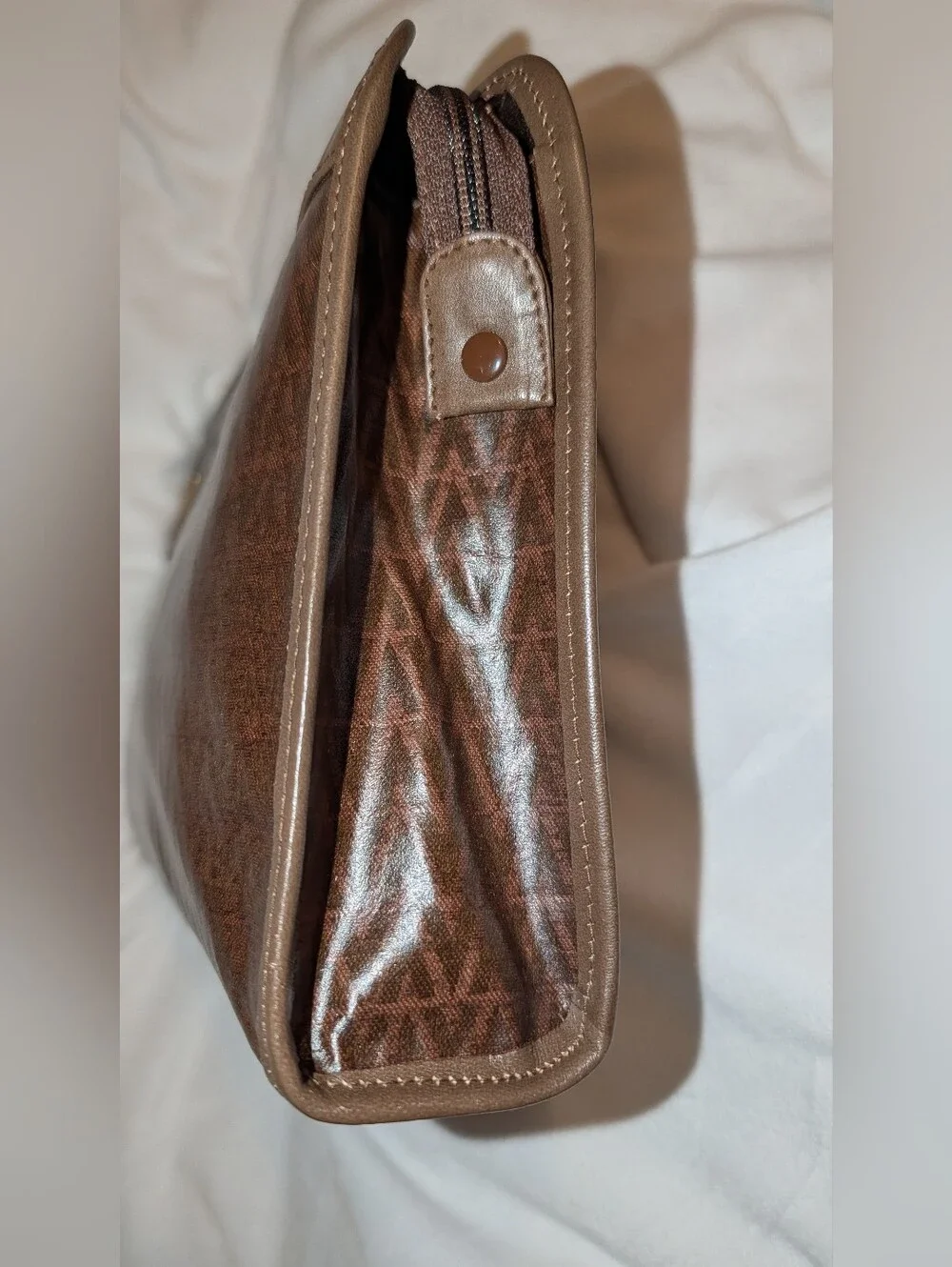 MARIO VALENTINO Coated Canvas Medium Clutch Bag Brown GUC